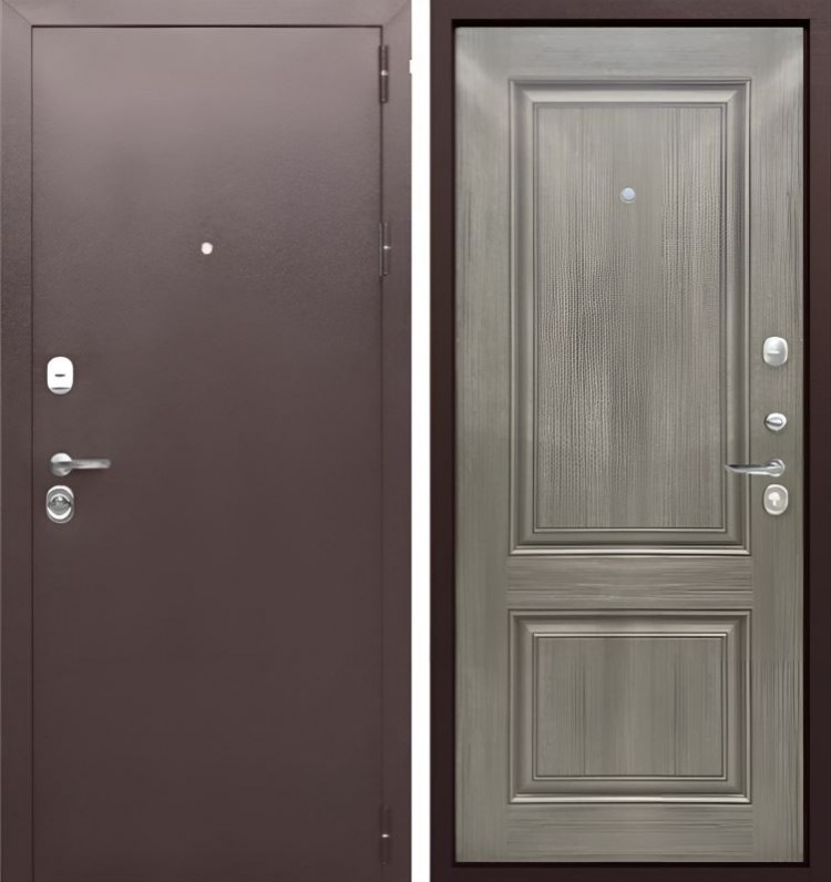 Дверь входная металлическая Тайга 9 см Медный антик/ Серый клён