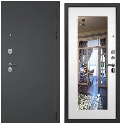 Дверь входная металлическая 3К Модерн Ясень белый, Чёрный муар с блестками 
