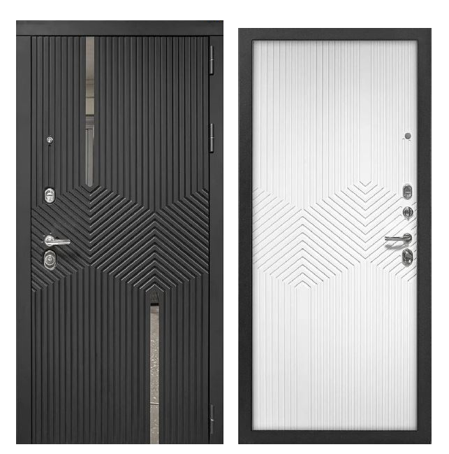 Дверь входная металлическая Торино Чёрный муар с блёстками чёрный кварц/софт белый 