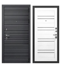 Дверь входная металлическая Энца Чёрный муар с блёстками чёрный кварц /скол дуба белый 